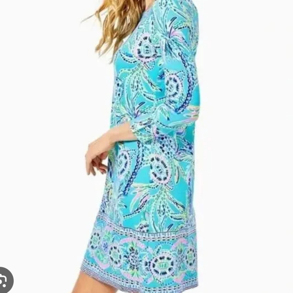 Lilly Pulitzer Turquoise Palm-Print Long Sleeve Dress - Picture 2 of 10